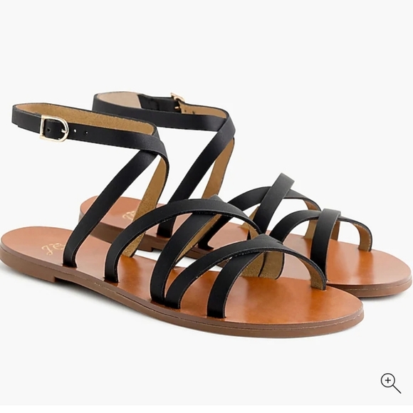 J. Crew Cross-strap Flat Sandals Black Leather Size 10. Boho Casual Festival - Picture 2 of 8